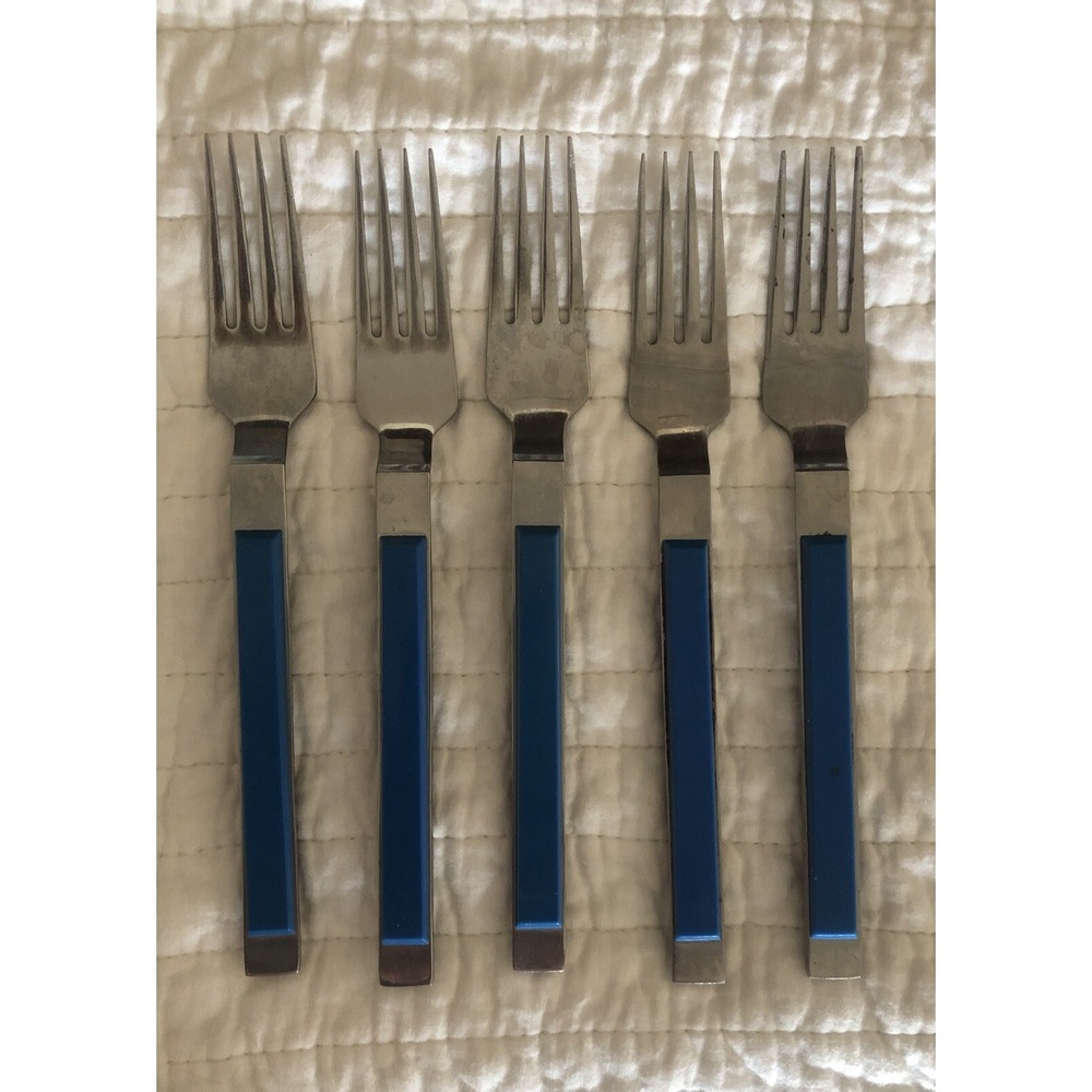 Vintage Crown Corning Korea Blue Composite Handle 5 Forks